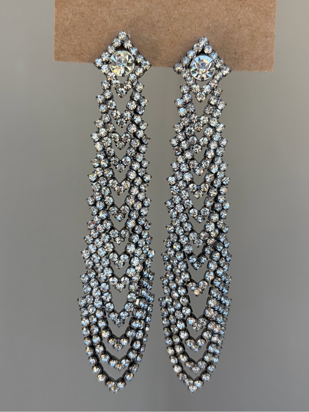 Clear Crystal Waterfall Stage Earrings 4" | Bridal Pageant Fitness Bikini